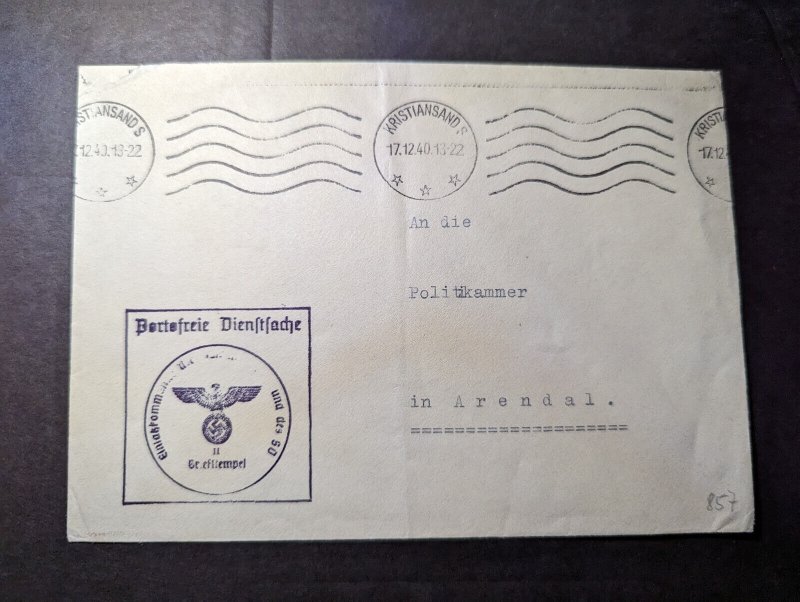 1940 Censored German Norway Cover Kristiansand to Arendal