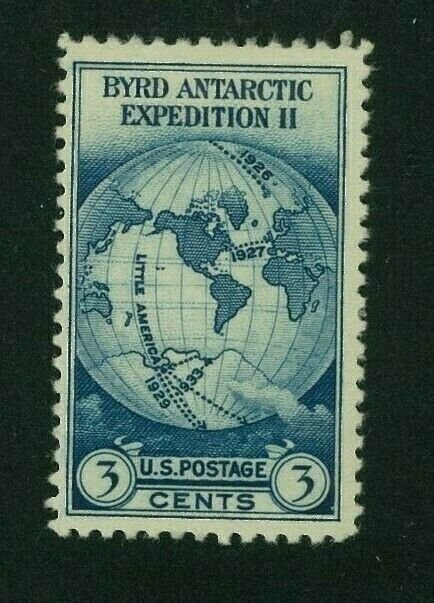 US 1933 3c dark blue Byrd Antarctic Issue, Scott 733 Mint Hinged, Value = 50c