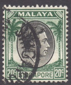 Malaya Singapore Scott 12 - SG9, 1948 George VI 20c Perf 14 used