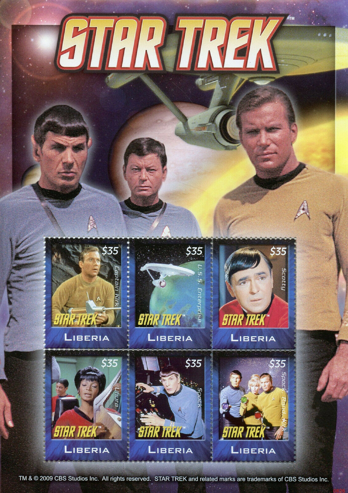 Liberia 2008 neuf sans charnière STAR TREK 6 V M/S II Capitaine Kirk Spock Leonard Nimoy timbres 