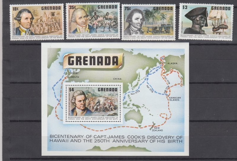 Z6152 JL Stamps 1978 grenada mnh set + s/s #895-9 capt cook ship