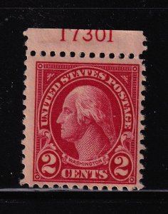 1923 Washington 2c carmine Sc 554 MNH top plate number single CV $15 (T28