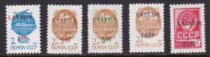 Latvia   #327-331  MNH  1992  Russia stamps  overprinted