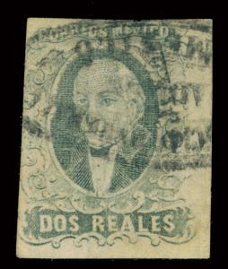 MEXICO 1861 HIDALGO 2r bk - MEXICO - disct ovpt. Sc# 8 used VF DILIGENCIAS cxl