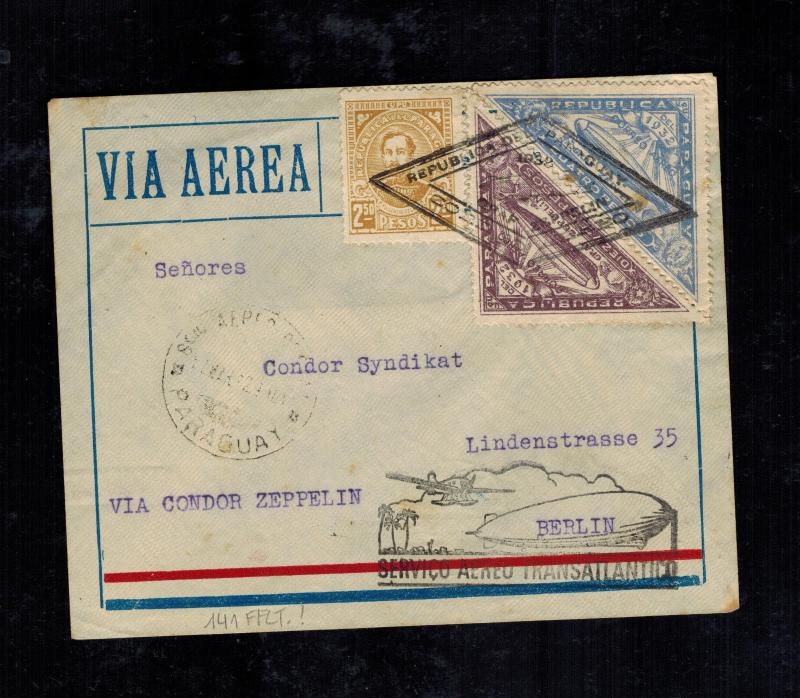 1932 Paraguay Graf Zeppelin Cover to Berlin Germany LZ 127 Condor