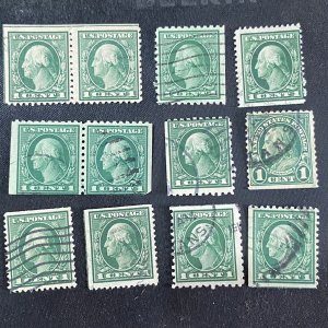 1912-1914 1c WASHINGTON US 10 Stamps Lot SCOTT #405 1 Cent Imperforate Sides