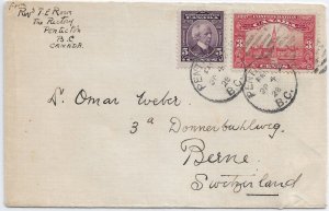 1928 Penticton, Canada to Berne, Switzerland 3c & 5c Confederation Issue (56847)