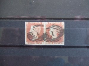 QV 1841 1d red pair with #1 cancel