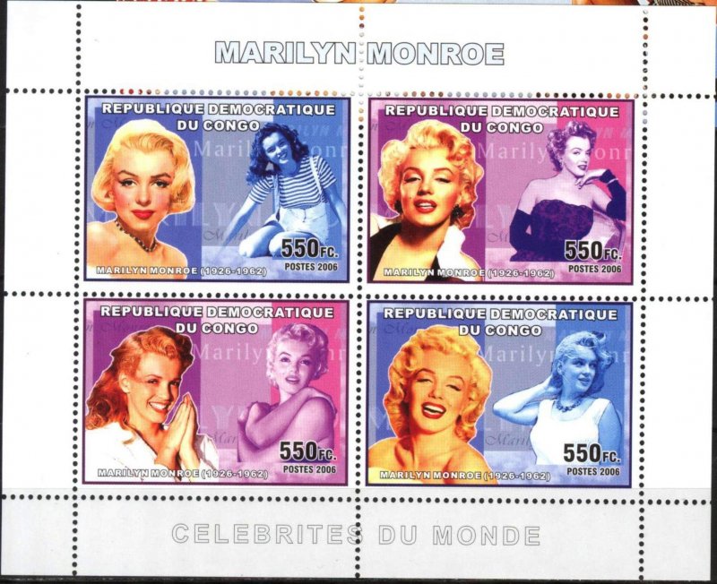 Congo 2006 Cinema Actors Marilyn Monroe Sheet MNH**