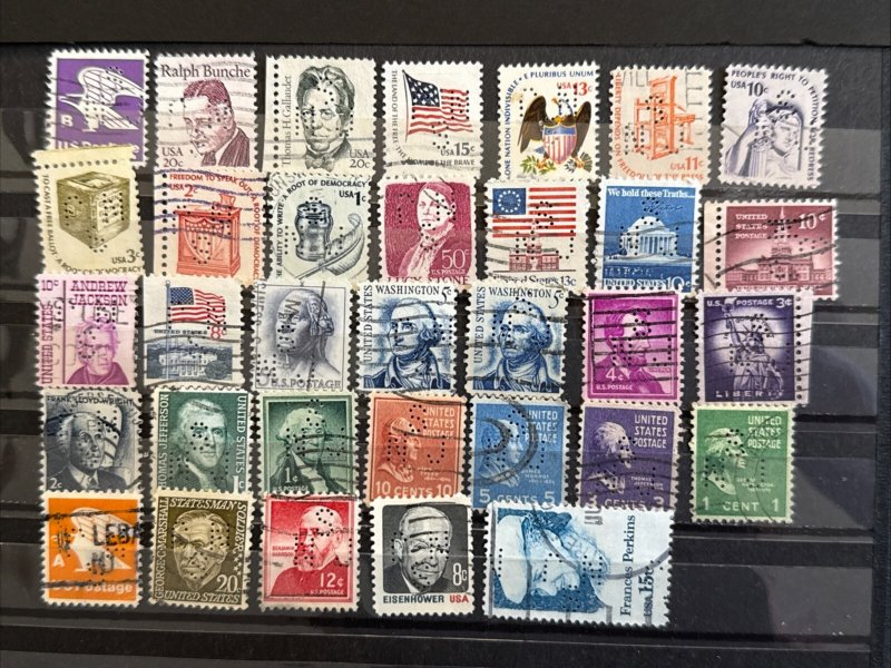 33 All Different US Stamps with State of New Jersey Pattern S191(A) Perfins