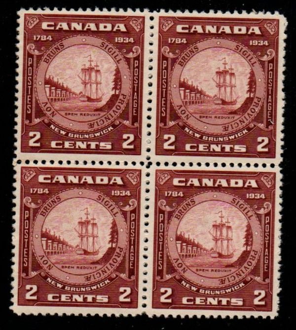 Canada Sc 210 1934 2c New Brunswick stamp block of 4 mint NH