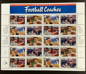 3143-46 Football Coaches Lot of 10 sheets MNH 32 sheet of 20 FV $ 64  1997