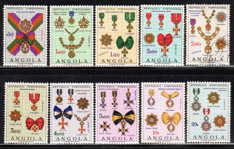 Angola #532-41 ~ Cplt Set of 10 ~ Military Orders, Medals ~ 9 MNH, 1-Used (1967)