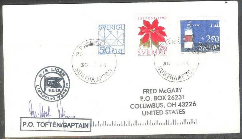 1994 Paquebot cover, Norway Lighthouse stamp mailed in Southampton, UK