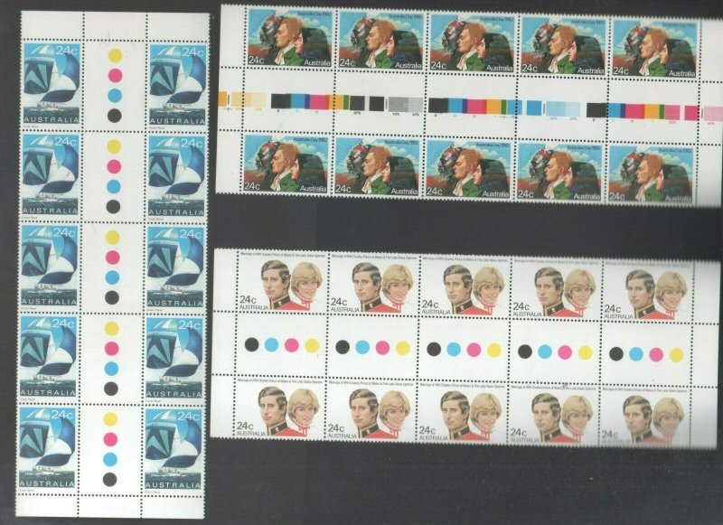 Australian Stamps MUH 1981-82 24c Yachting Disabled Charles Diana Gutter blocks  