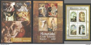 2014-2015 Tonga Aitutaki Penrhyn Art Paintings Easter !!! 3Kb ** Ec214-216