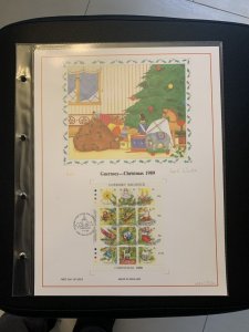 1989 Guernsey Christmas first day cover panel, big size with plastic holder