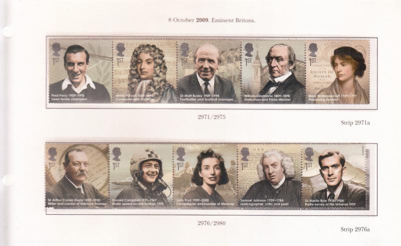 2009 EMINENT BRITONS SET UMM STRIPS SG2971A-SG2976A BELOW FACE