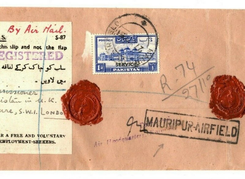 PAKISTAN Service Overprints Cover *Mauripur-Airfield* Economy Label 1951 EB208