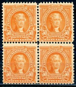 UNITED STATES 50c JEFFERSON BLOCK SCOTT#310 LH BOTTOM 2 STAMPS HORIZON CREASE