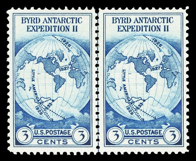 Scott 753 1935 3c Byrd Horizontal Pair with Vertical Line Mint VF NH Cat 32.50