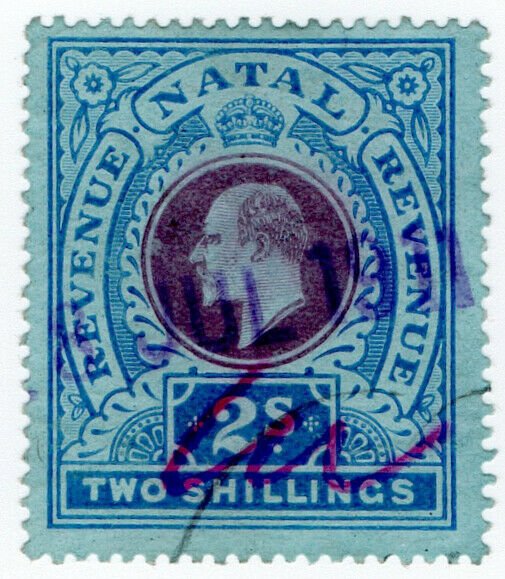 (I.B) Natal Revenue : Duty Stamp 2/- (sideways watermark)