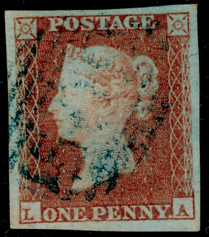 SG8, 1d red-brown, FINE USED. Cat £250. BLUE POSTMARK. 4 MARGINS. LA