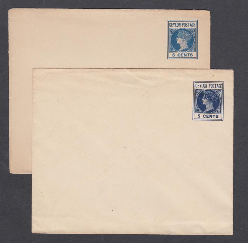 Ceylon H&G B30 + shade, mint. 1895 5c envelopes, blue QV indicia