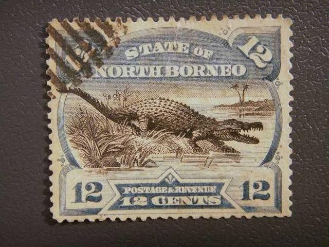 NORTH BORNEO, 1894, used, 12c. Estuarine Crocodile, Scott 65