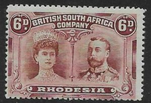 RHODESIA SG144 1910-3 6d RED-BROWN & MAUVE MTD MINT