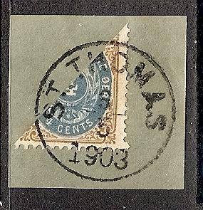 Danish West Indies 18a 4c Diagonal half (2c)  used on Sma...