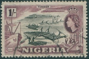 Nigeria 1953 SG76 1/- black and maroon Timber FU