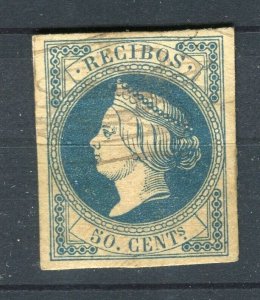 SPAIN; 1860s early classic Isabella Imperf Revenue issue used 50c. value