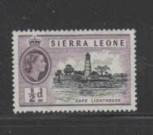 SIERRA LEONE #195 1956 1/2p QEII & CAPE LIGHTHOUSE MINT VF NH O.G aa