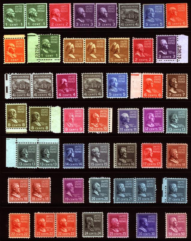 #803-#831, #839-#846 1/2c-50c 1939 VF MLH Perf Mint Prexie Lot 42 items