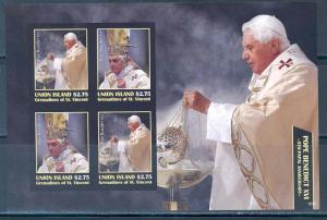 UNION ISLAND POPE BENEDICT XVI  5th PAPAL ANNIVERSARY SHEET II  IMPERF  MINT NH