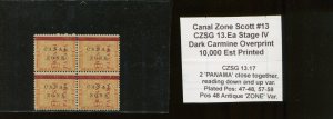 Canal Zone 13 & 13b Antique 'ZONE' Mint Block of 4 Stamps CZSG Var 13.17 By 325