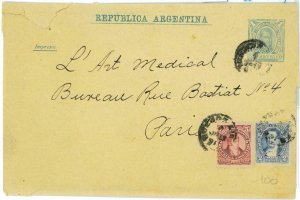 BK1777 - ARGENTINA - POSTAL HISTORY - STATIONERY COVER to FRANCE  1891