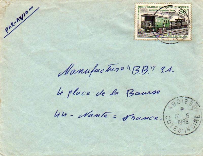 Ivory Coast 30F Abidjan Railroad Station 1966 Aboisso, Cote d'Ivoire Airmail ...