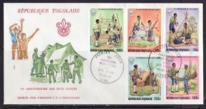 Togo, Scott cat. 1131, C464-C467. 75th Scout Anniversary. First day cover.