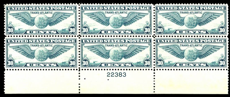 U.S. #C24 MINT PL# BLOCK OF 6 OG NH CREASES