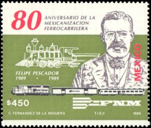 Mexico #1638, Complete Set, 1989, Trains, Never Hinged