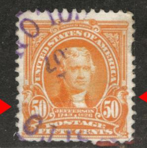USA Scott 310 Used Jefferson creased stamp 1902-03