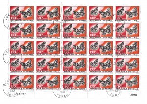 Chad Sc #142   130Fr butterfly issue in sheets of 25 used VF