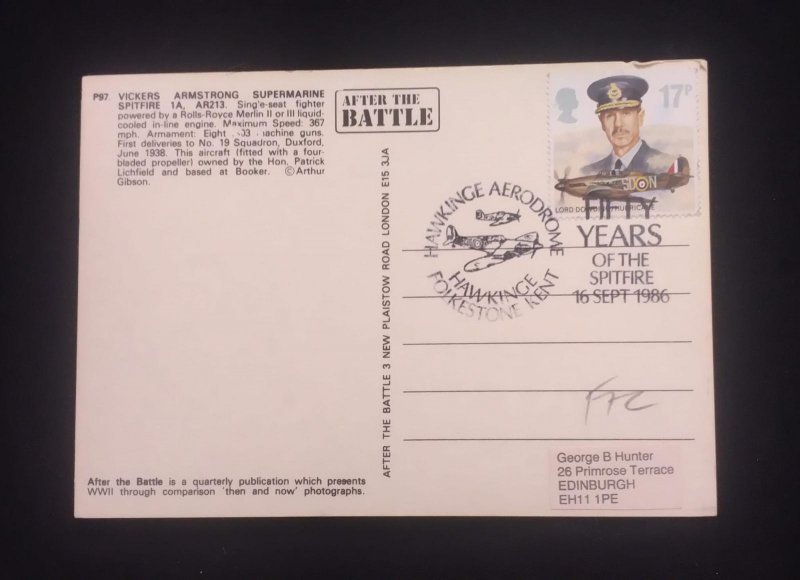 C) 1986. ENGLAND. FDC. INTERNAL MAIL. STAMP FROM THE SECOND WORLD WAR. XF