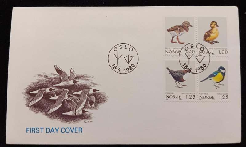 C) 1980. NORWAY. FDC. BIRDS. XF