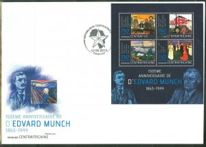 CENTRAL AFRICA  2013 150th BIRTH  ANNIVERSARY OF EDVARD MUNCH SH FIRST DAY COVER