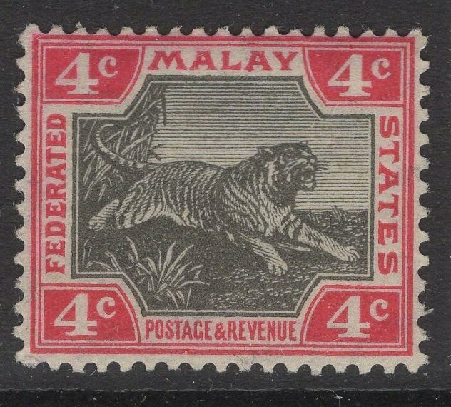 MALAYA FMS SG36e 1909 4c BLACK & DEEP ROSE(ANILINE) MTD MINT