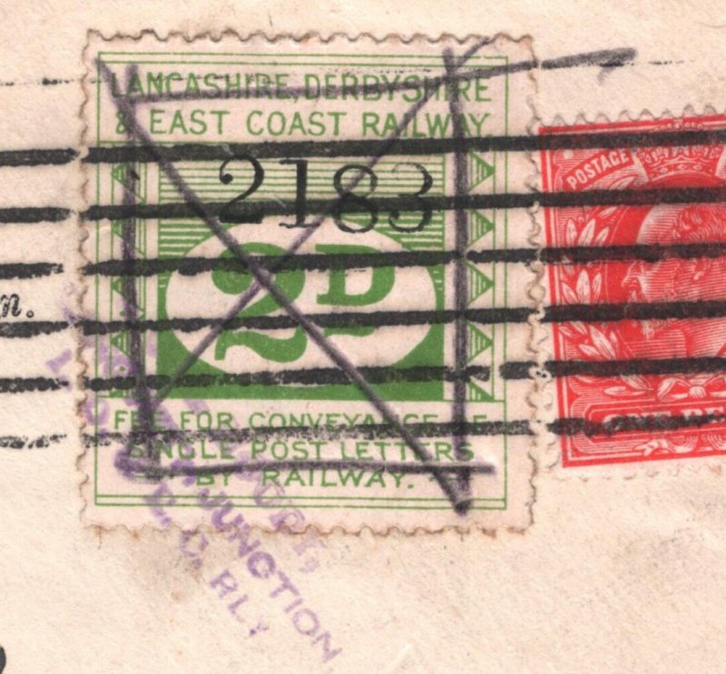 GB Notts LDECR RAILWAY 2d Letter Stamp BOUGHTON JUNCTION STATION 1906 Cover R78a 