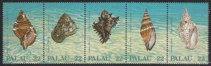 Palau 1987 MNH Sc 154a 22c Seashells Strip of 5